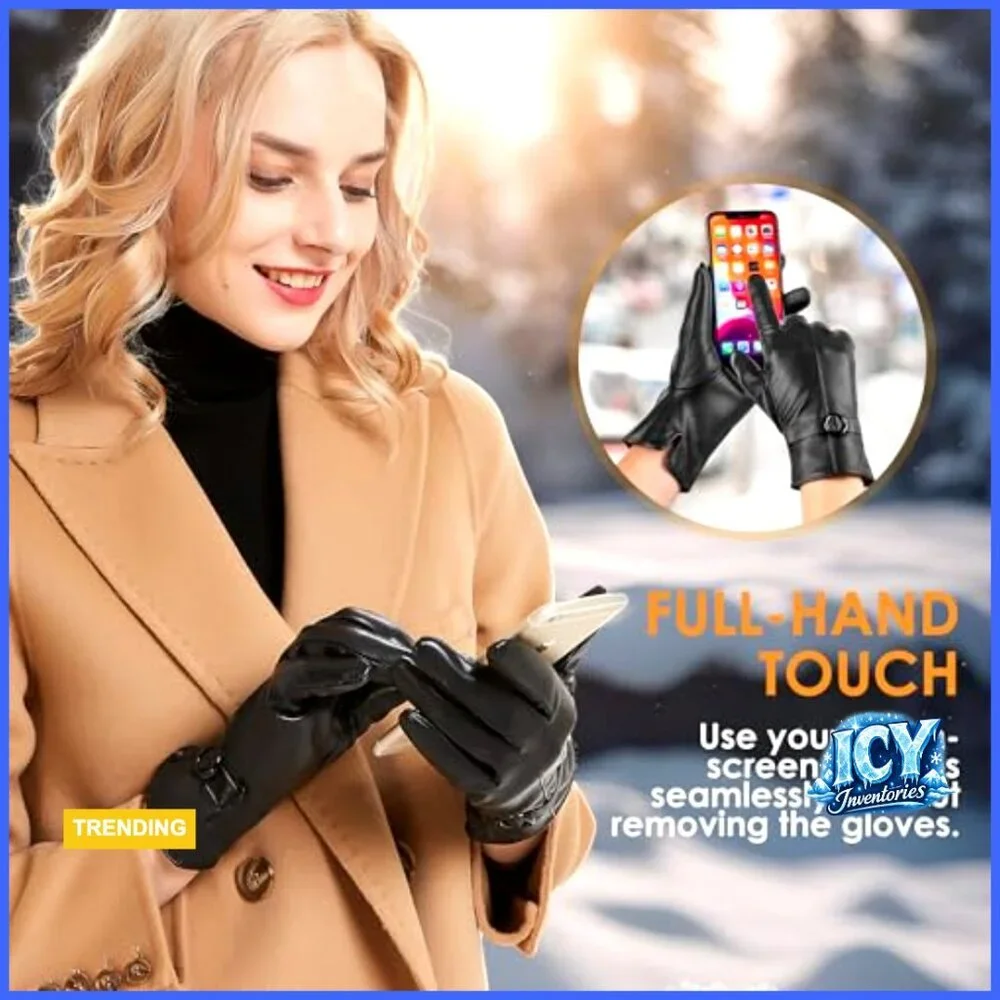 Winter Touchscreen Leather Gloves Lambskin Warm Driving X-Large
